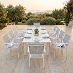 DEXTER - set tavolo in alluminio cm 160/240 x 90 x 75 h con 10 poltrone Venus