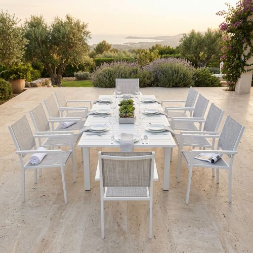 DEXTER - set tavolo in alluminio cm 160/240 x 90 x 75 h con 10 poltrone Venus