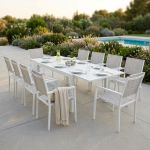 DEXTER - set tavolo in alluminio cm 160/240 x 90 x 75 h con 10 poltrone Venus