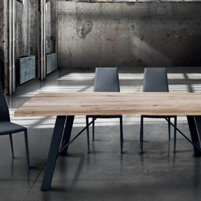 GREGORY - tavolo da pranzo moderno in acciaio e legno spessore 6 cm