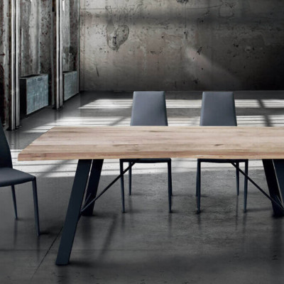 GREGORY - tavolo da pranzo moderno in acciaio e legno Spessore 4 cm