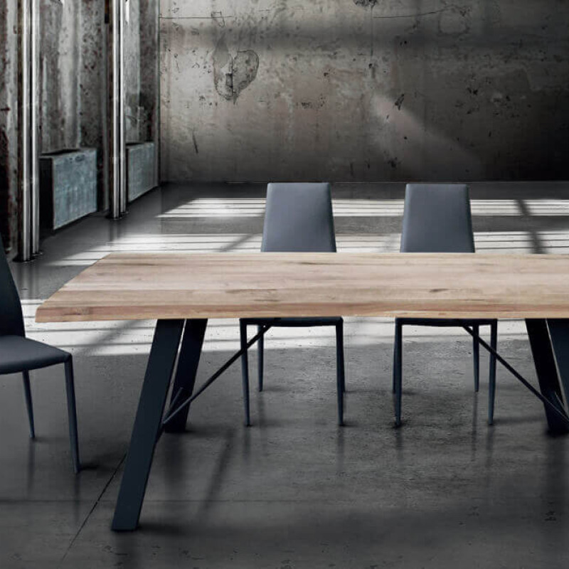 GREGORY - tavolo da pranzo moderno in acciaio e legno Spessore 4 cm