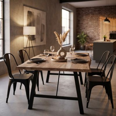 GREGORY - tavolo da pranzo moderno in acciaio e legno Spessore 4 cm