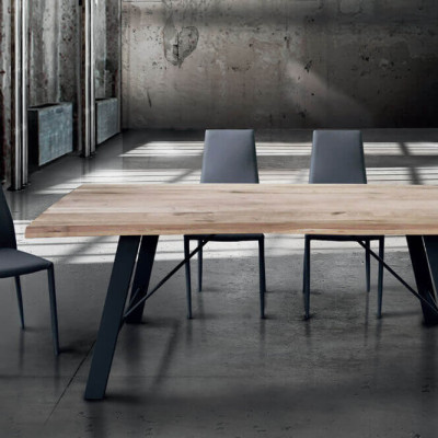 GREGORY - tavolo da pranzo moderno in acciaio e legno Spessore 4 cm