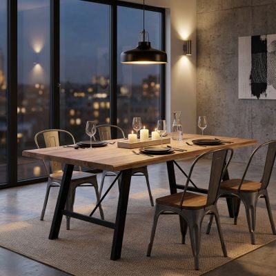 GREGORY - tavolo da pranzo moderno in acciaio e legno Spessore 4 cm