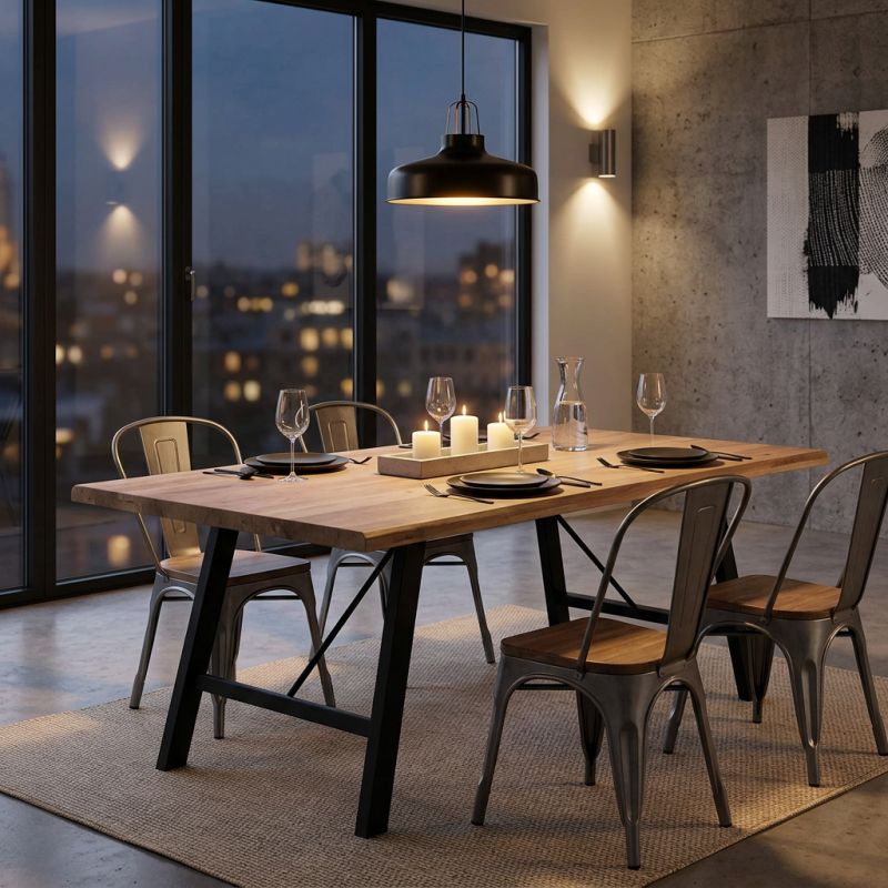 GREGORY - tavolo da pranzo moderno in acciaio e legno Spessore 4 cm