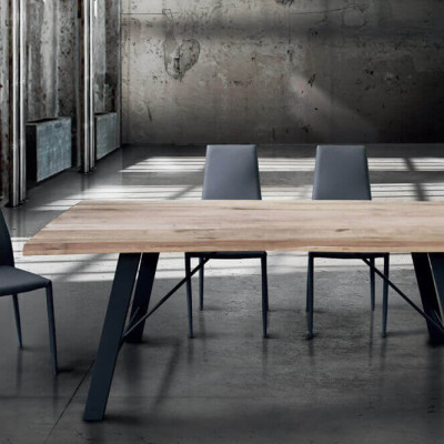 GREGORY - tavolo da pranzo moderno in acciaio e legno