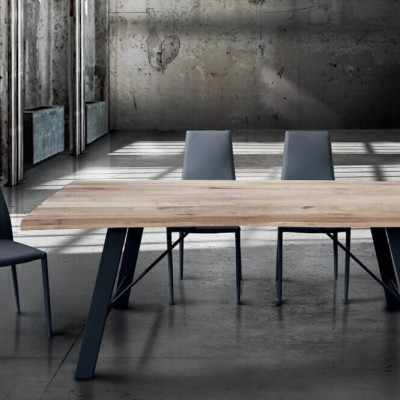GREGORY - tavolo da pranzo moderno in acciaio e legno Spessore 4 cm