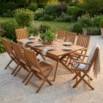 CAESAR - set tavolo in legno massiccio di acacia cm 150/200 x 90 x 78 h con 6 sedie e 2 poltrone Dresda