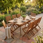 CAESAR - set tavolo in legno massiccio di acacia cm 150/200 x 90 x 78 h con 6 sedie e 2 poltrone Dresda