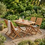 SOLEA - set tavolo in alluminio e teak cm 150 x 80 x 74 h con 4 sedie Dresda