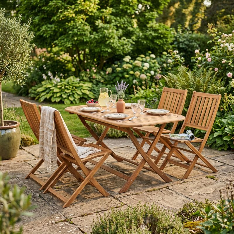 SOLEA - set tavolo in alluminio e teak cm 150 x 80 x 74 h con 4 sedie Dresda