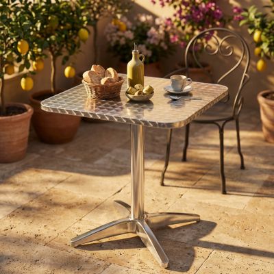 JAMESON - tavolo quadrato a colonna in acciaio e alluminio waterproof