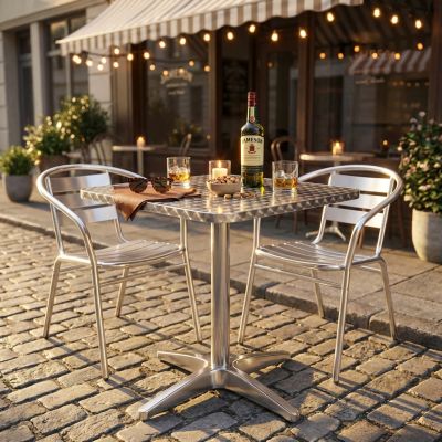 JAMESON - tavolo quadrato a colonna in acciaio e alluminio waterproof