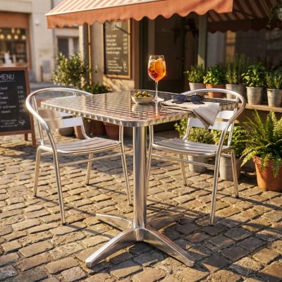 JAMESON - tavolo quadrato a colonna in acciaio e alluminio waterproof