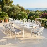 DEXTER - set tavolo in alluminio cm 200/300 x 100 x 74 h con 8 sedie e 2 poltrone Dexter