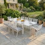 DEXTER - set tavolo in alluminio cm 200/300 x 100 x 74 h con 8 sedie e 2 poltrone Dexter