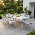 DEXTER - set tavolo in alluminio cm 200/300 x 100 x 74 h con 8 sedie e 2 poltrone Dexter