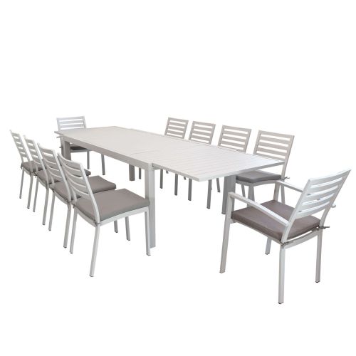 DEXTER - set tavolo in alluminio cm 200/300 x 100 x 74 h con 8 sedie e 2 poltrone Dexter