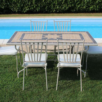VENTUS - set tavolo in alluminio e teak cm 160 x 90 x 74 h con 6 sedie Ventus