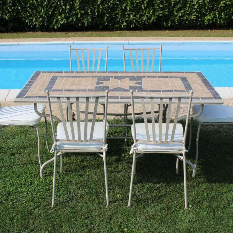 VENTUS - set tavolo in alluminio e teak cm 160 x 90 x 74 h con 6 sedie Ventus