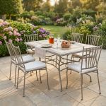 VENTUS - set tavolo in ferro cm 160 x 90 x 74 h con 6 sedie Ventus