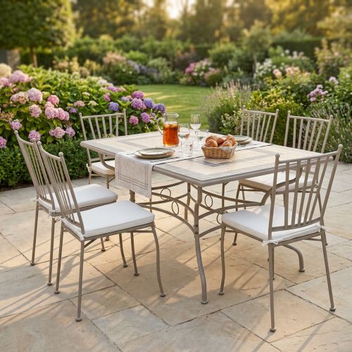 VENTUS - set tavolo in ferro cm 160 x 90 x 74 h con 6 sedie Ventus