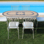 VENTUS - set tavolo in alluminio e teak cm 160 x 90 x 74 h con 6 sedie Ventus