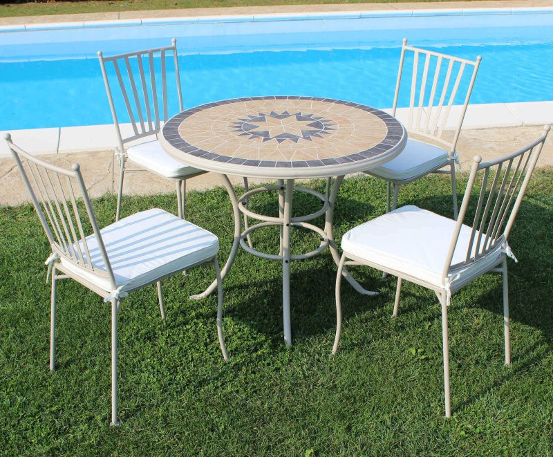 VENTUS - set tavolo in ferro Ø 90 x 74 h con 4 sedie Ventus