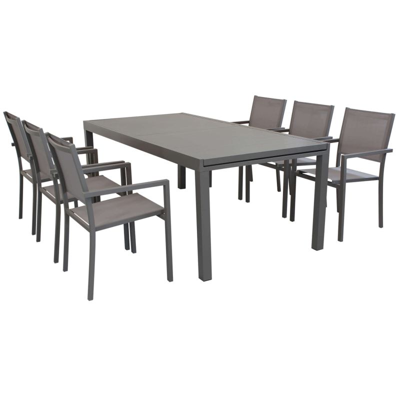 DEXTER - set tavolo in alluminio cm 200/300 x 100 x 74 h con 6 poltrone Venus