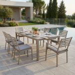 DEXTER - set tavolo in alluminio cm 200/300 x 100 x 74 h con 6 sedie e 2 poltrone Dexter