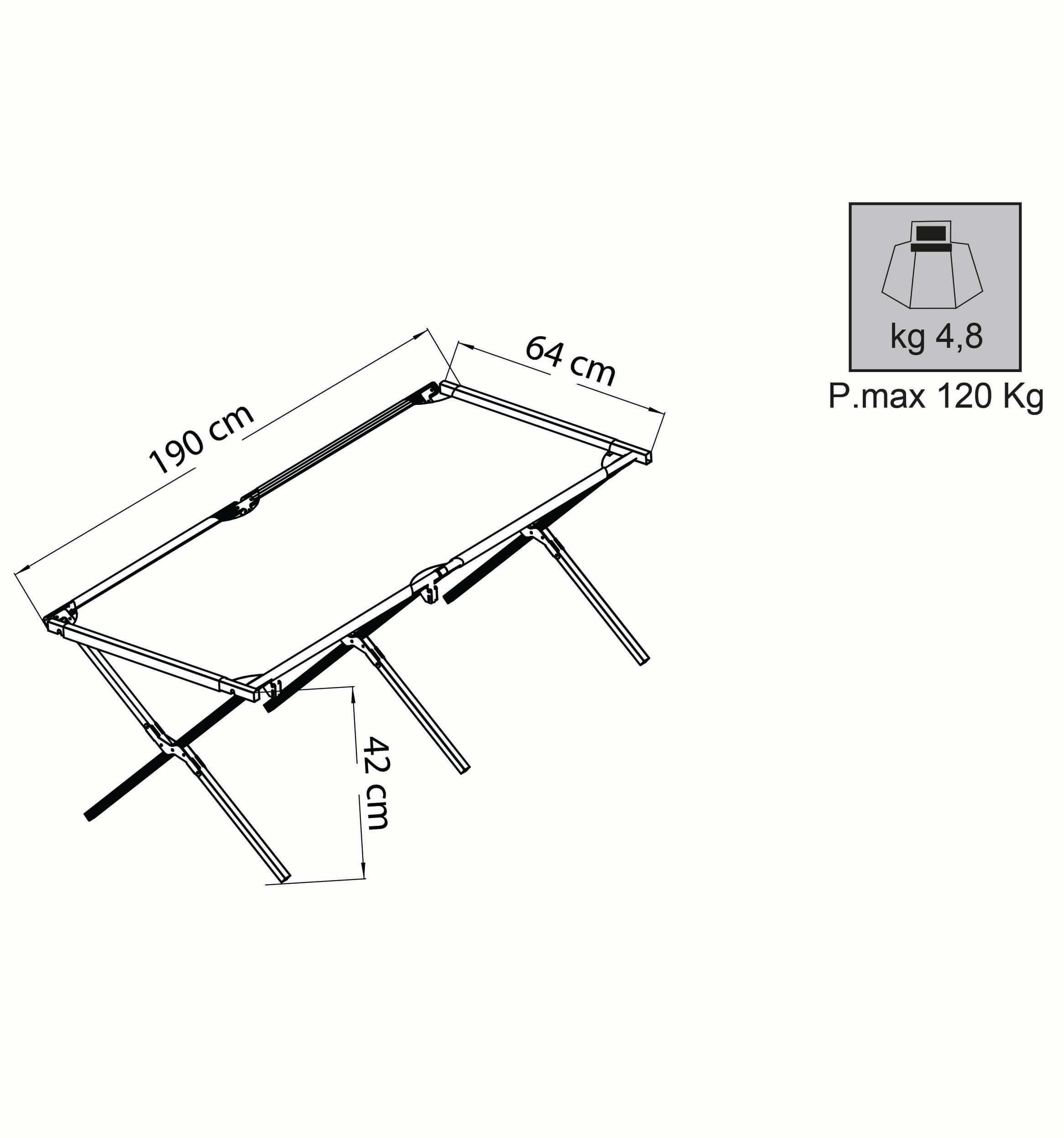 LETTINO BRANDINA DA GIARDINO MARE PROCIDA RICHIUDIBILE CM 190x58x27H - Foto 4