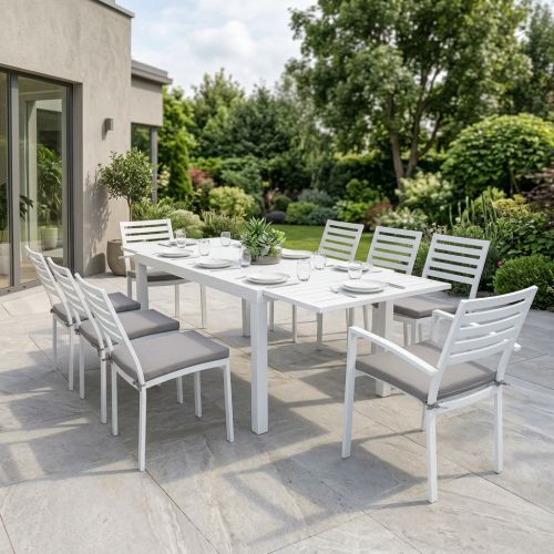 DEXTER - set tavolo in alluminio cm 160/240 x 90 x 75 h con 6 sedie e 2 poltrone Dexter