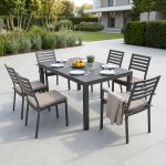 DEXTER - set tavolo in alluminio cm 160/240 x 90 x 75 h con 4 sedie e 2 poltrone Dexter