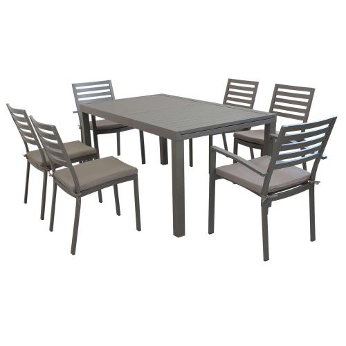 DEXTER - set tavolo in alluminio cm 160/240 x 90 x 75 h con 4 sedie e 2 poltrone Dexter