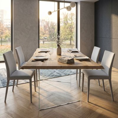 ANSON - tavolo da pranzo moderno in vetro e legno