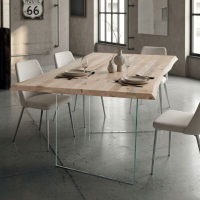 ANSON - tavolo da pranzo moderno in vetro e legno