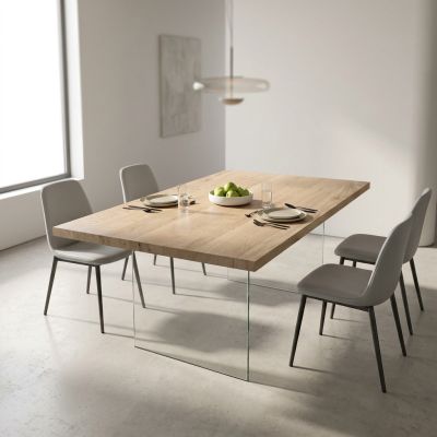 ANSON - tavolo da pranzo moderno in vetro rovere impiallacciato