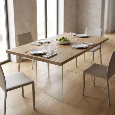 ANSON - tavolo da pranzo moderno in vetro rovere impiallacciato