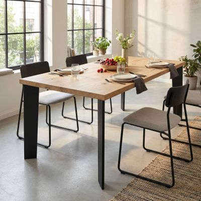 ARNOLD - tavolo da pranzo moderno in acciaio e rovere impiallacciato