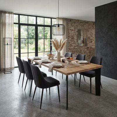 ARNOLD - tavolo da pranzo moderno in acciaio e rovere impiallacciato