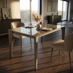 BENJAMIN - tavolo da pranzo moderno allungabile in acciaio e vetro da 140