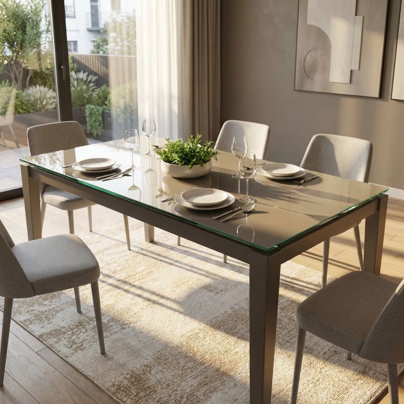 BENJAMIN - tavolo da pranzo moderno allungabile in acciaio e vetro da 140