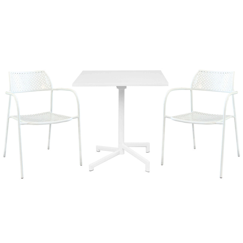 OPERA - set tavolo in alluminio e teak cm 70 x 70 x 73 h con 2 poltrone Aviim