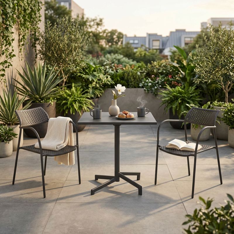 OPERA - set tavolo in alluminio cm 70 x 70 x 73 h con 2 poltrone Aviim