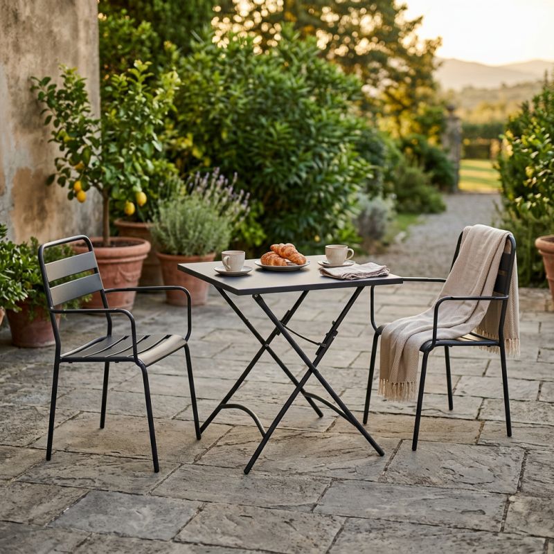 ROMANUS - set tavolo in metallo cm 70 x 70 x 72 h con 2 poltrone Romanus