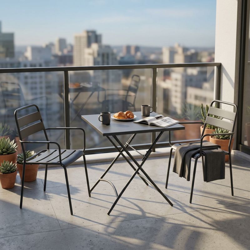 ROMANUS - set tavolo in metallo cm 70 x 70 x 72 h con 2 poltrone Romanus