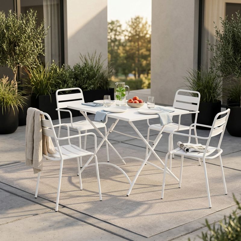 ROMANUS - set tavolo in metallo cm 110 x 70 x 72 h con 4 poltrone Romanus