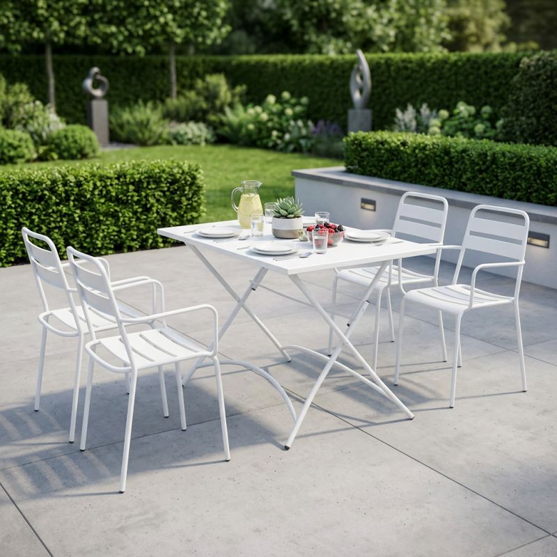 ROMANUS - set tavolo in metallo cm 110 x 70 x 72 h con 4 poltrone Romanus