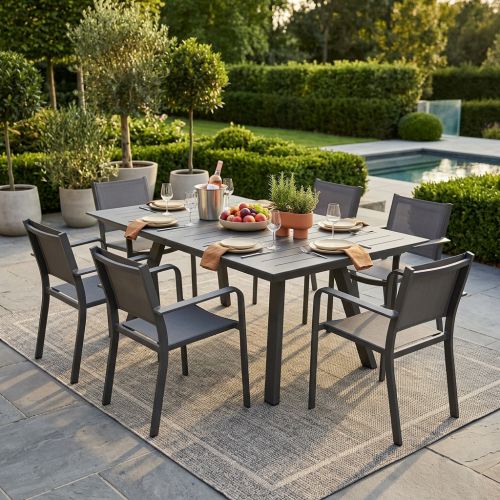 SPLENDOR - set tavolo in alluminio cm 200/300 x 110 x 75 h con 6 poltrone Splendor